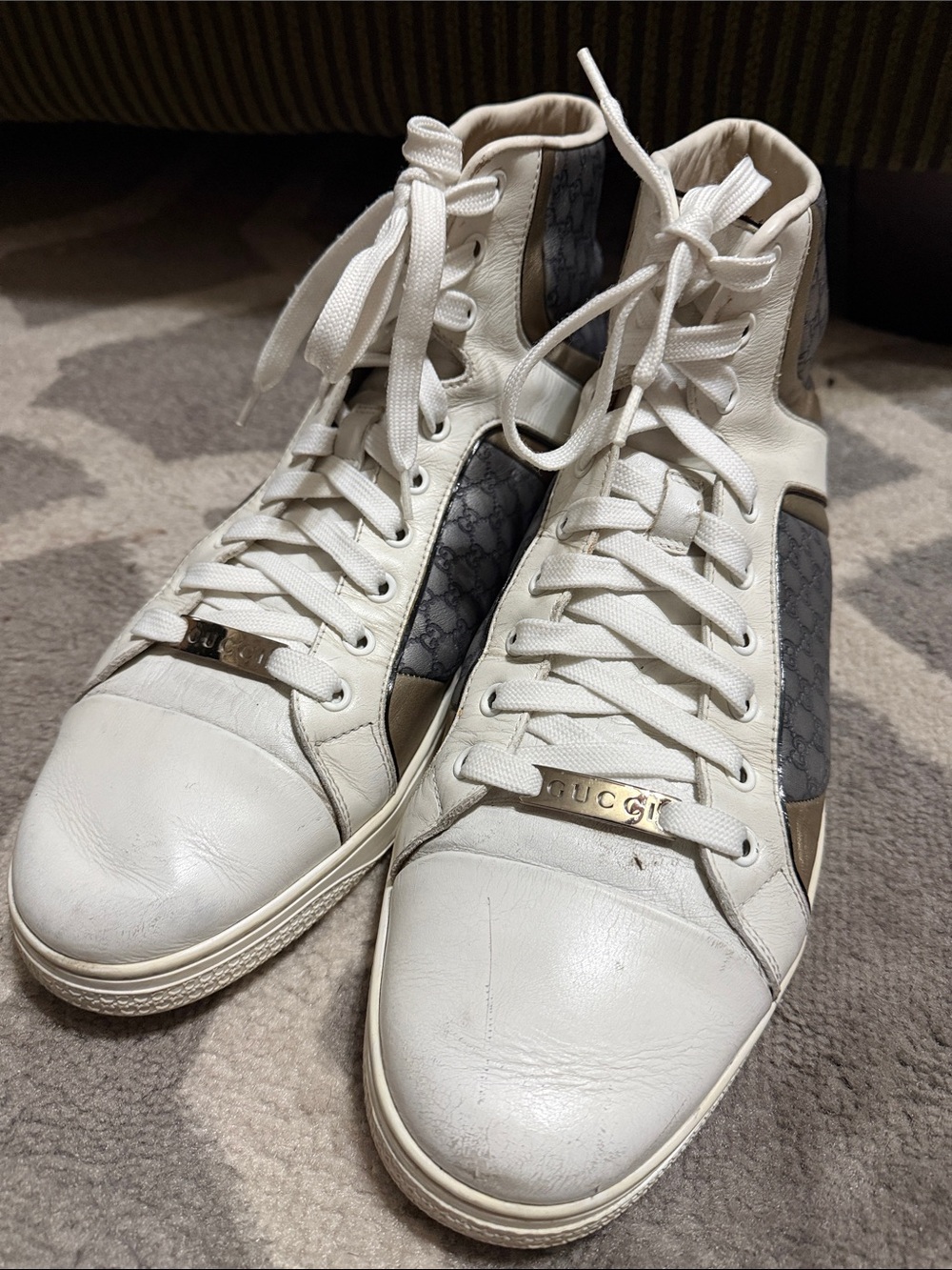 Gucci Mens 11.5 leather monogram high tops - Picture 3 of 5